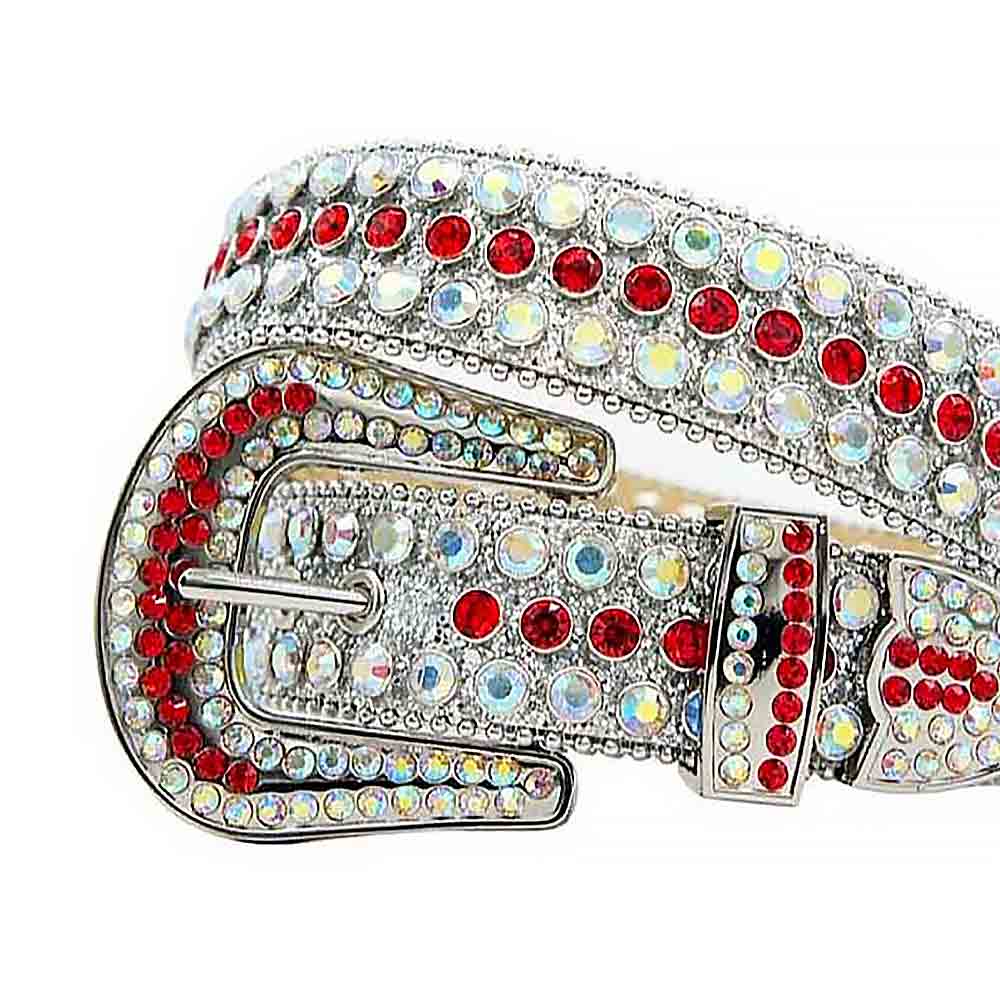 Silver Strap With Red Encrusted Rhinestone Belt