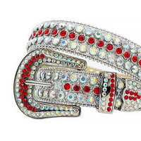 Silver Strap With Red Encrusted Rhinestone Belt