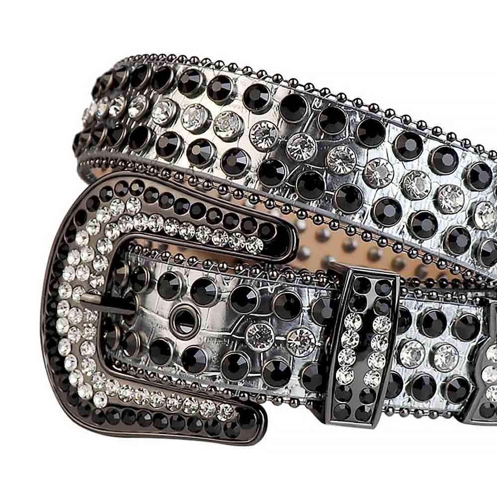 Silver Strap With White & Black Adorned Rhinestone Belt
