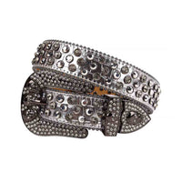 Silver Strap With 7 Skulls Silver & White Adorned Rhinestone Belt