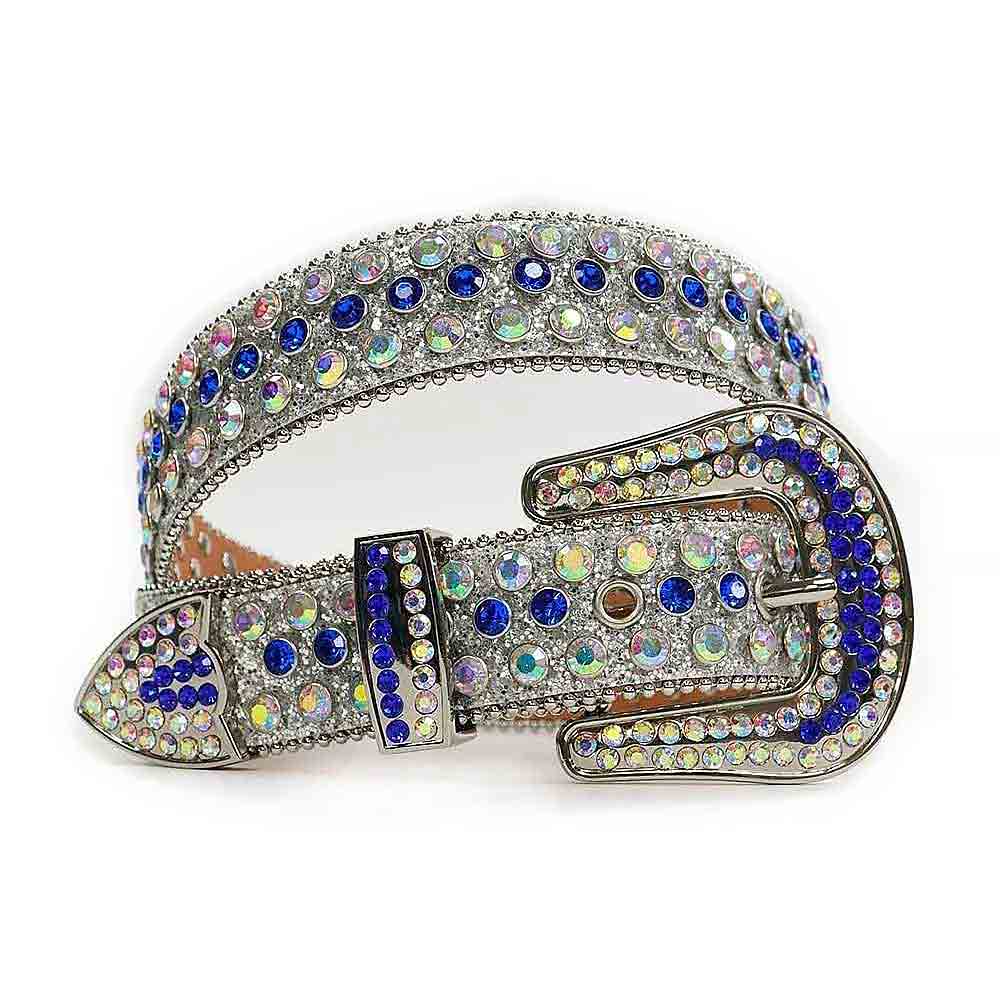 Silver Strap With Blue and White Embellished Rhinestone Belt
