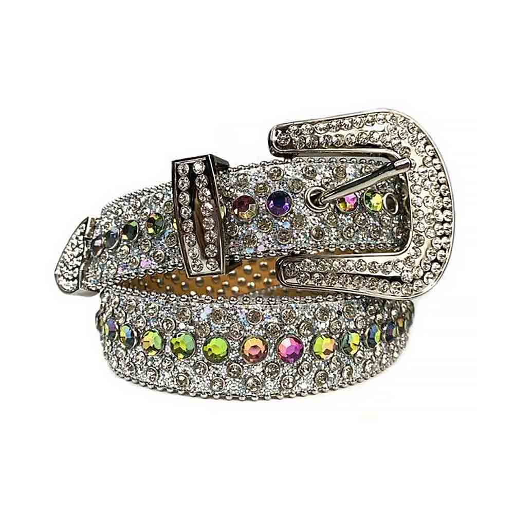Silver Strap With Multi Colour Encrusted Rhinestone Belt