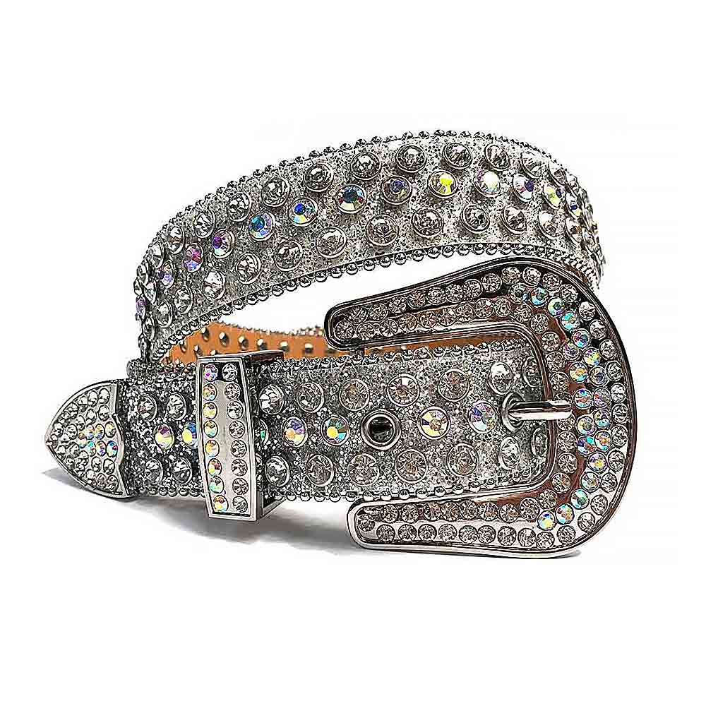 Silver Strap With Multi Color & Diamond Faceted Crystals Encrusted Rhinestone Belt