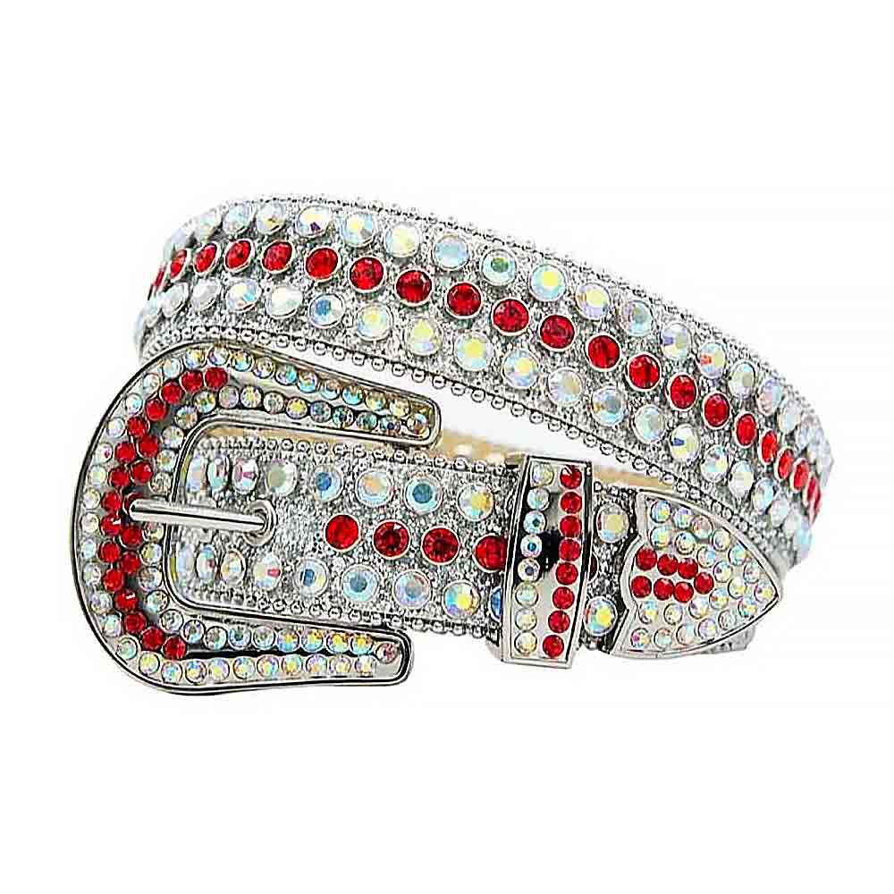 Silver Strap With Red Encrusted Rhinestone Belt