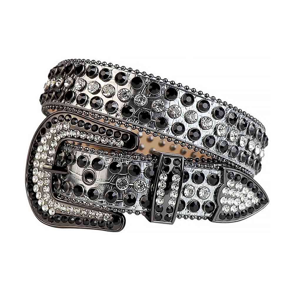 Silver Strap With White & Black Adorned Rhinestone Belt