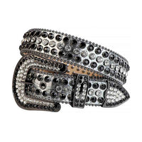 Silver Strap With White & Black Adorned Rhinestone Belt