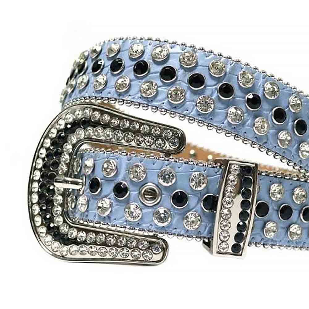 Sky Blue Strap With Black and Shimmering White Adorned Rhinestone Belt