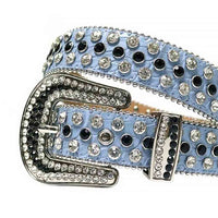 Sky Blue Strap With Black and Shimmering White Adorned Rhinestone Belt