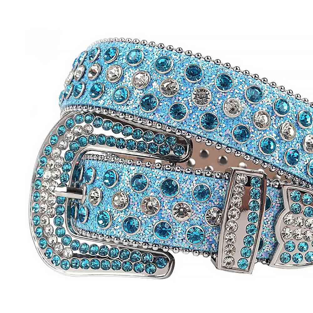 Sky Blue Strap With White & Sky Blue Encrusted Rhinestone Belt
