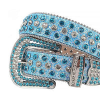 Sky Blue Strap With White & Sky Blue Encrusted Rhinestone Belt