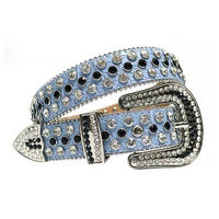Sky Blue Strap With Black and Shimmering White Adorned Rhinestone Belt