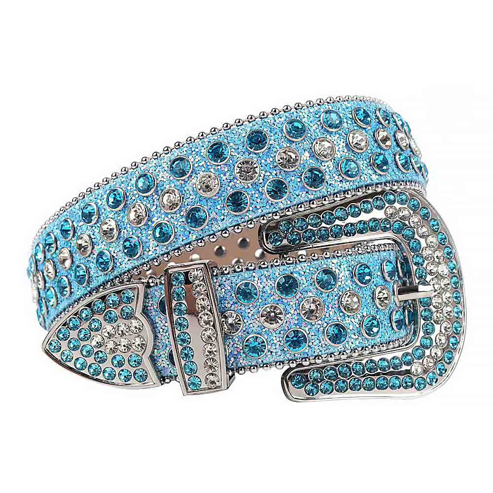 Sky Blue Strap With White & Sky Blue Encrusted Rhinestone Belt