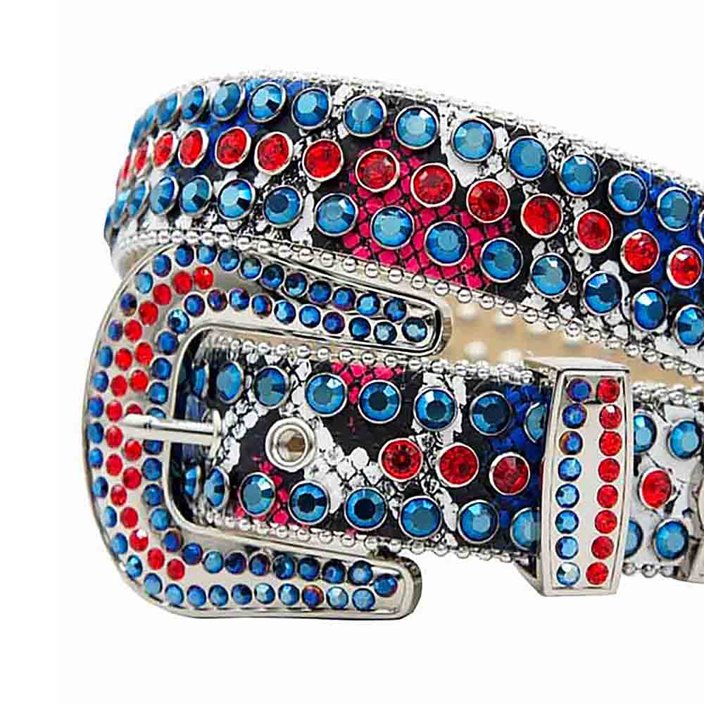 Snake Multi Colour Strap With Red & Blue Adorned Rhinestone Belt