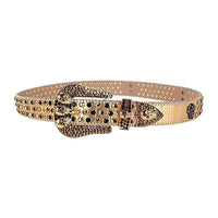 Gold Strap With Black & Gold Embellished Rhinestone Skulls Belt