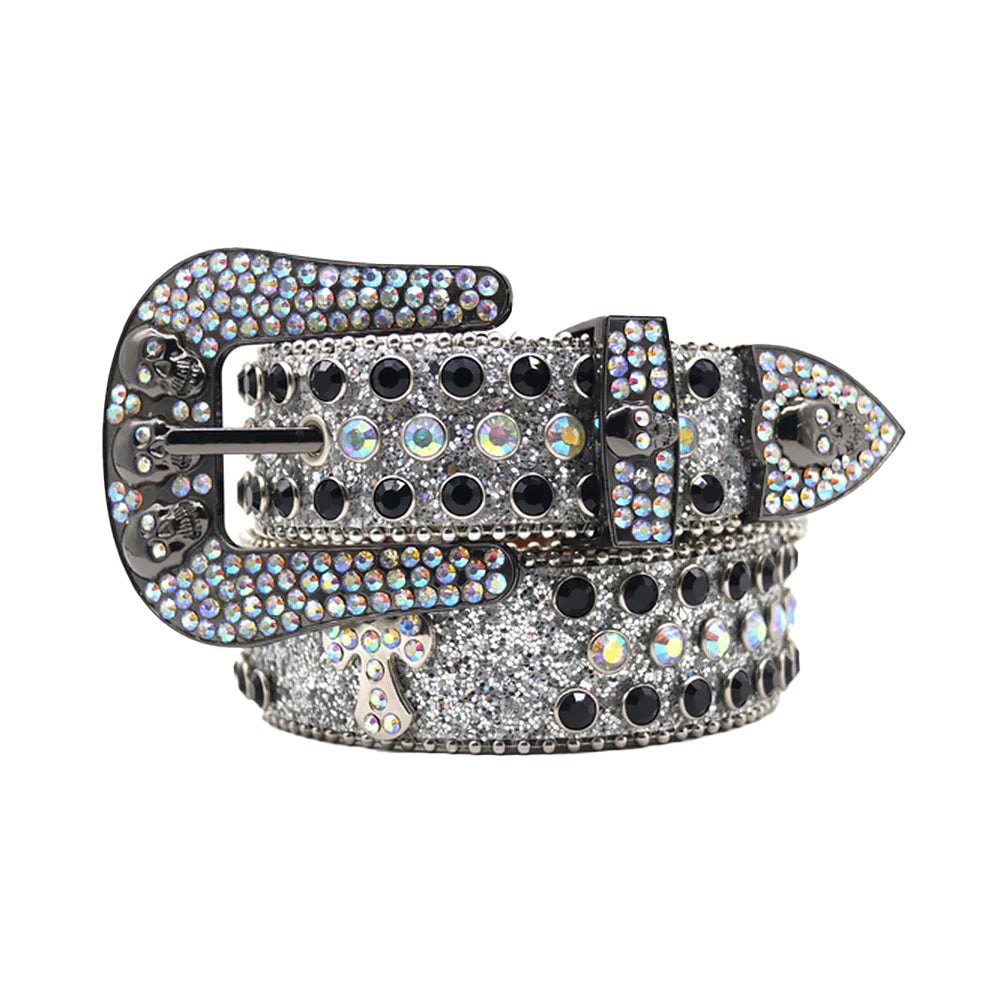 Silver Skull With Black & Multi Rhinestone Statement Belt