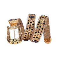 Gold Strap With Black & Gold Embellished Rhinestone Skulls Belt