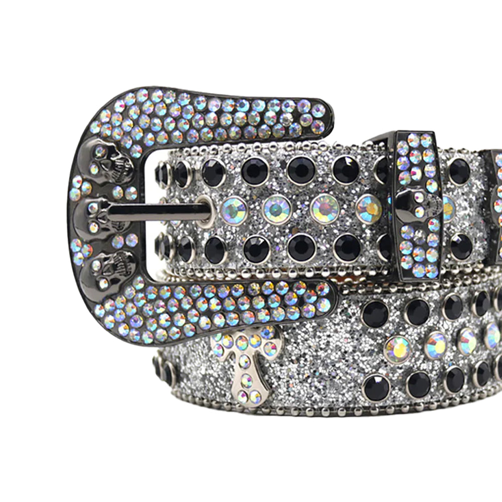 Silver Skull With Black & Multi Rhinestone Statement Belt
