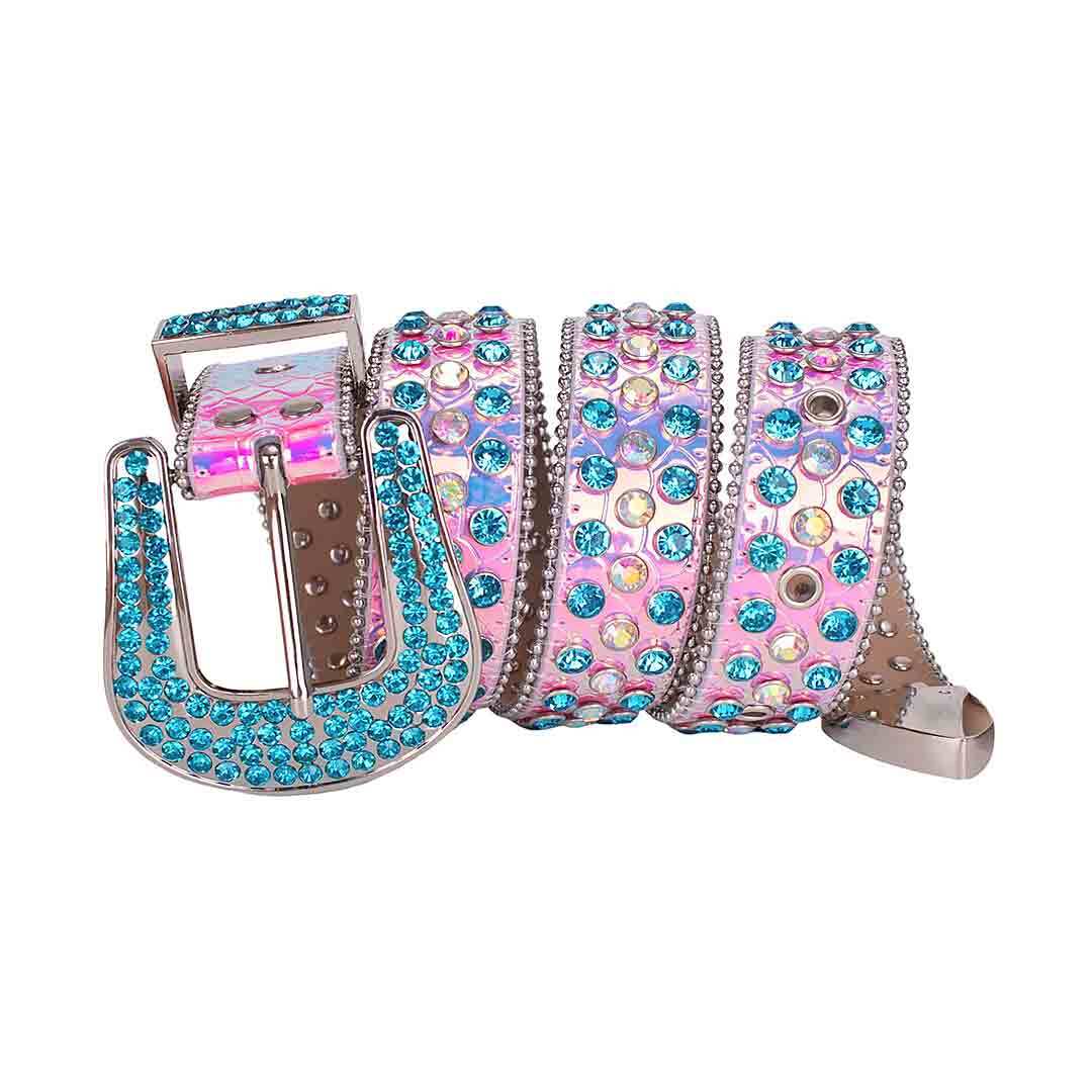 Pink Strap With Multi & Blue Lustrous Rhinestone Belt