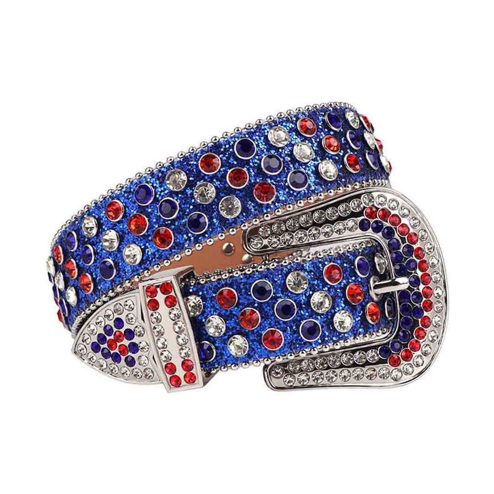 Blue Strap With Multi Rhinestone Waist Belt