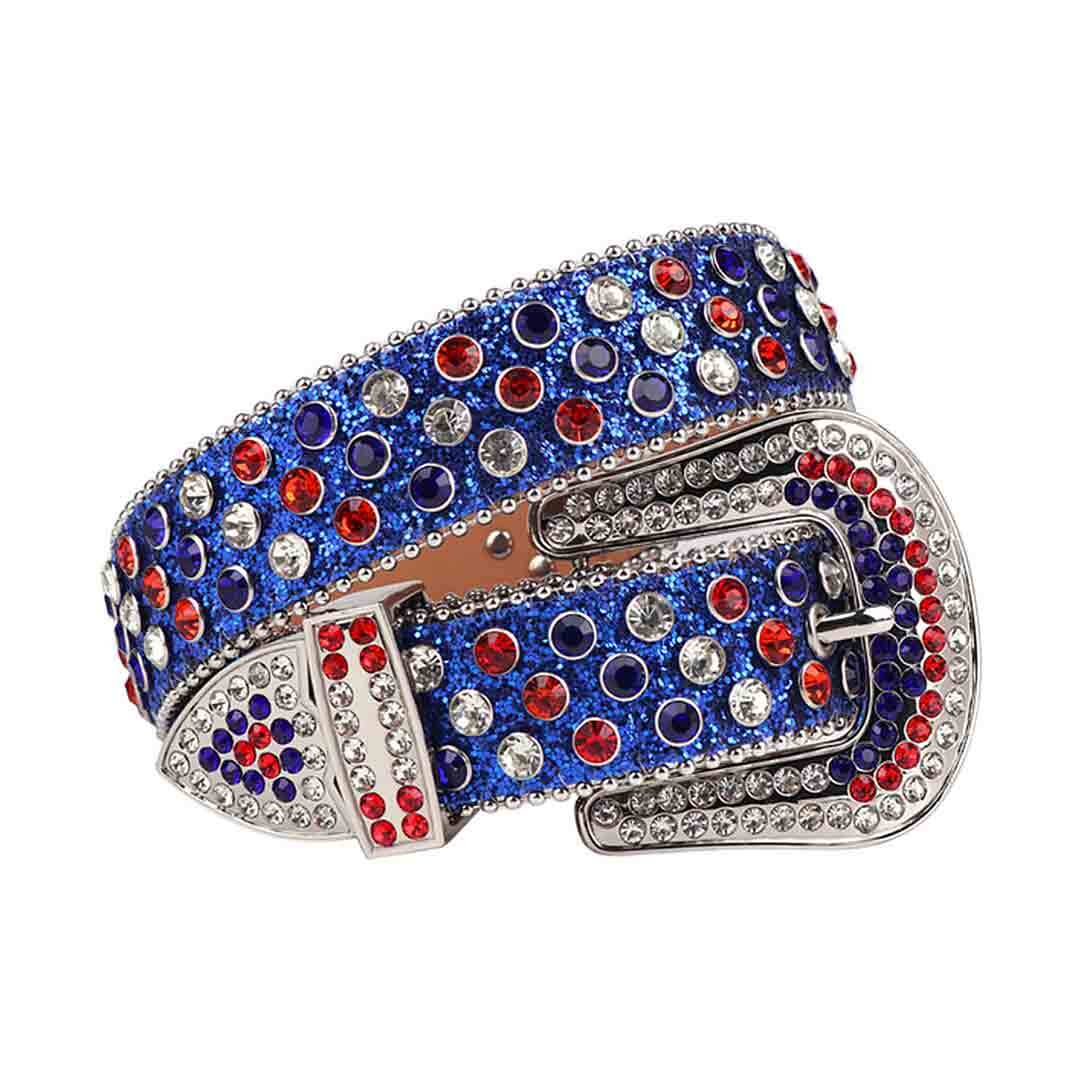Blue Strap With Multi Rhinestone Waist Belt