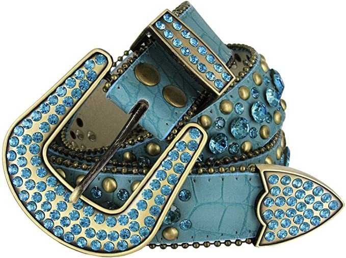 Crocodile Leather Western Belt with Gemstone D-Ring Buckle