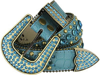 Crocodile Leather Western Belt with Gemstone D-Ring Buckle