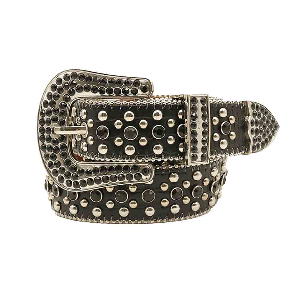 Black Strap With Gold Embellished Black Rhinestones Belt