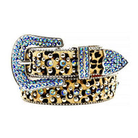 Brown Printed Strap With Blue Lustrous Rhinestone Belt
