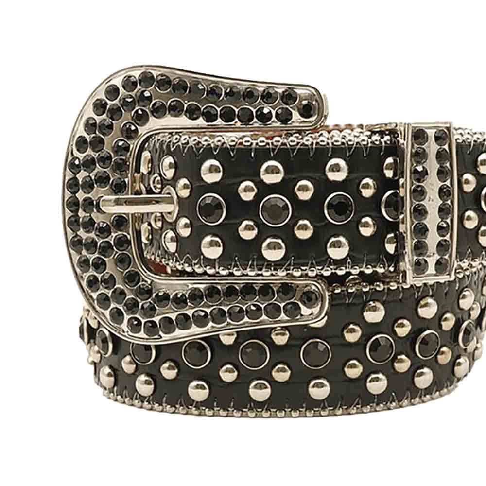 Black Strap With Gold Embellished Black Rhinestones Belt
