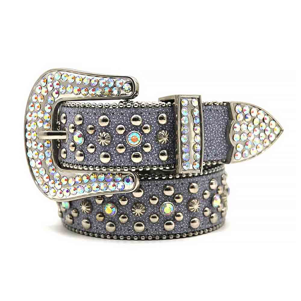 Grey Strap With Sparkly Faceted Crystal Multi Rhinestone Belt