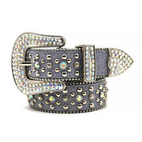 Grey Strap With Sparkly Faceted Crystal Multi Rhinestone Belt