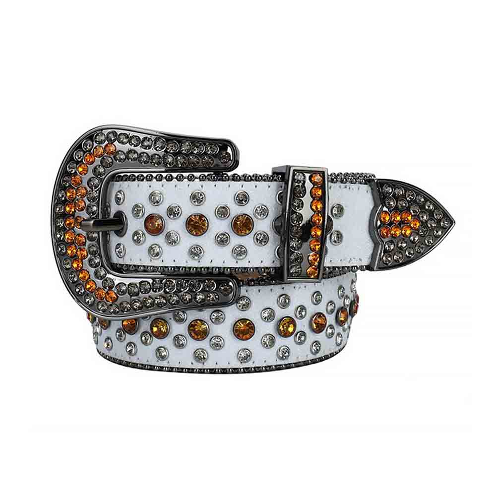 White Strap With Gold & Silver Sparkle Gems Belt