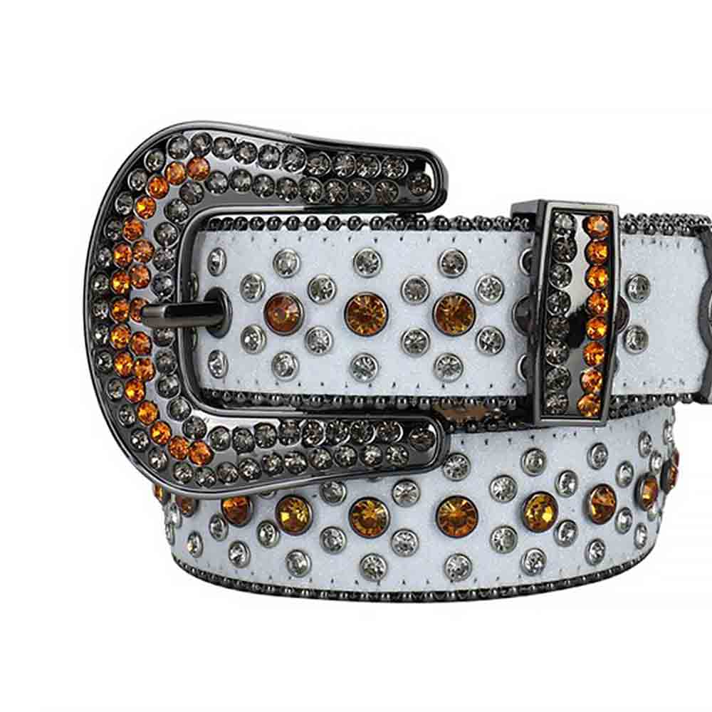 White Strap With Gold & Silver Sparkle Gems Belt