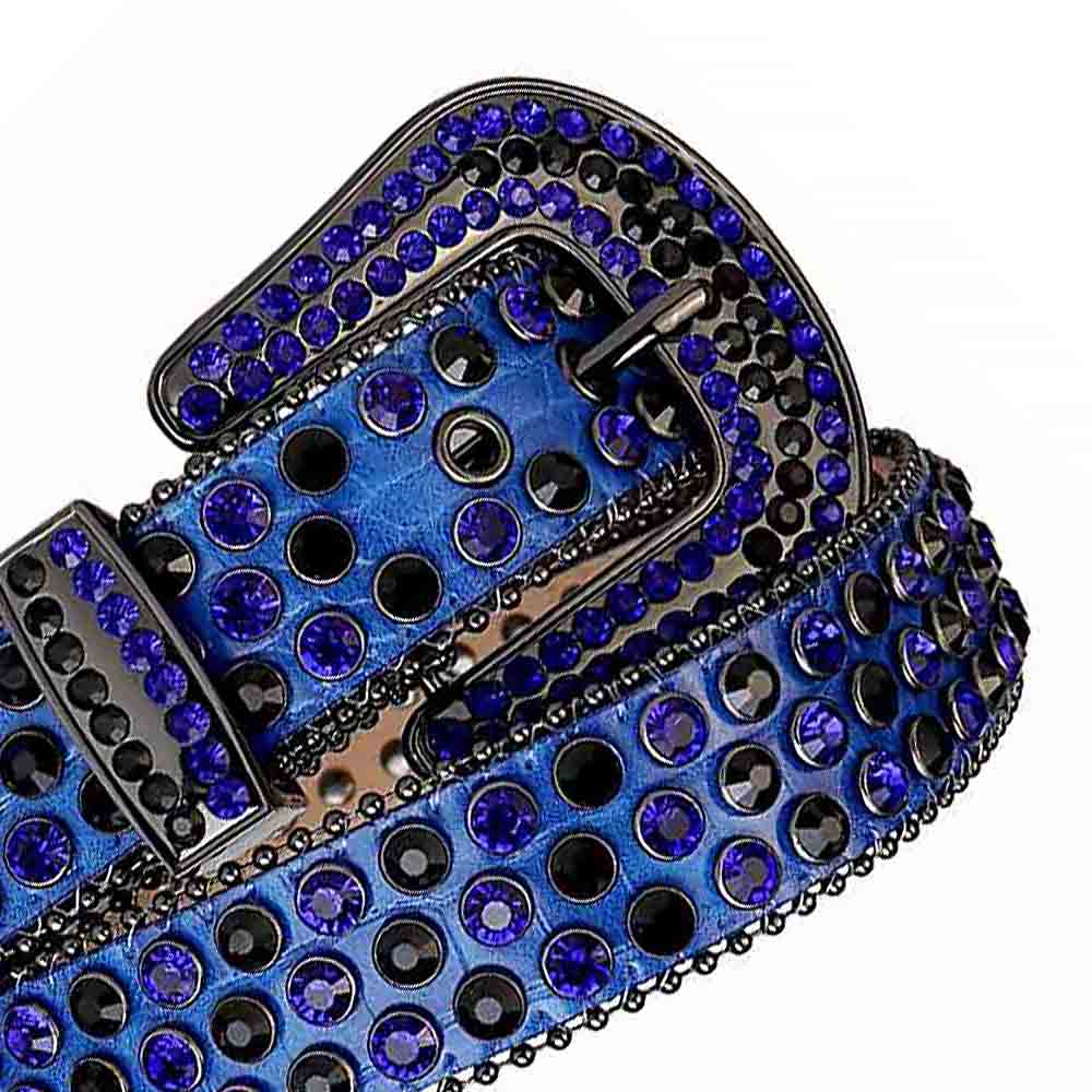 Rhinestone-Studded Leather Waist Belt   Blue with Blue Gems
