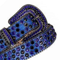 Rhinestone-Studded Leather Waist Belt   Blue with Blue Gems