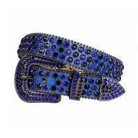 Rhinestone-Studded Leather Waist Belt   Blue with Blue Gems