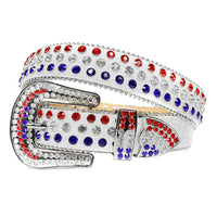 Plain White Strap With Sparkly Multi Rhinestone Belt