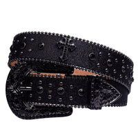Black Cross Studs With Black Encrusted Rhinestone Belts