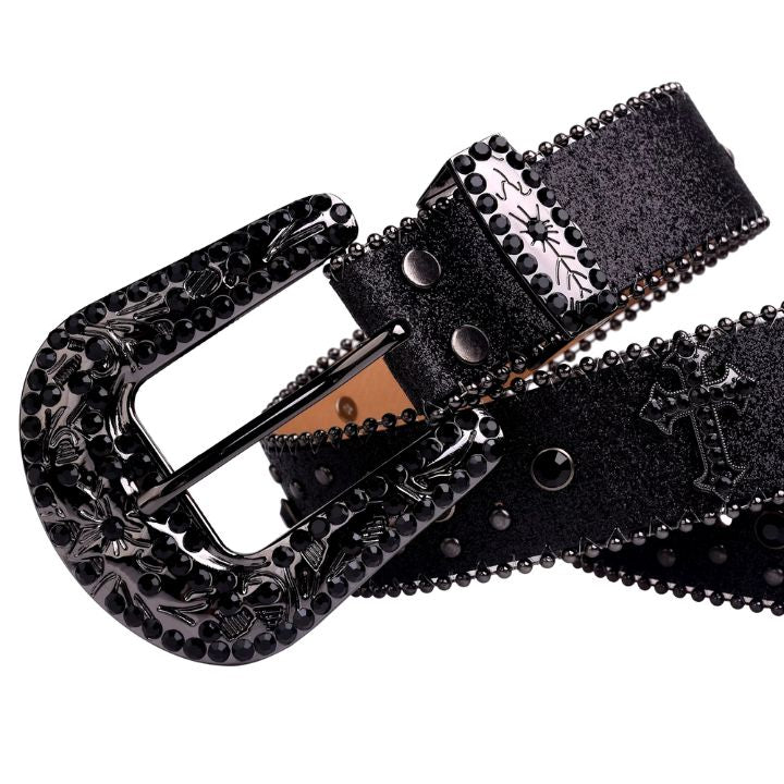 Black Cross Gems With Black Embellished Rhinestone Belts