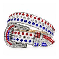 Red, White & Blue Rhinestone Western Belt - front view