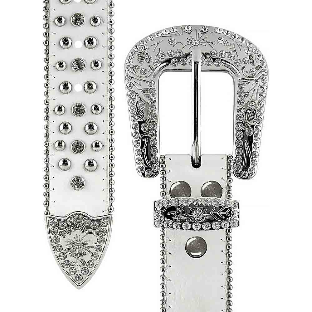 White Cross Studs With Studs And White Studs Studded Rhinestones Belts