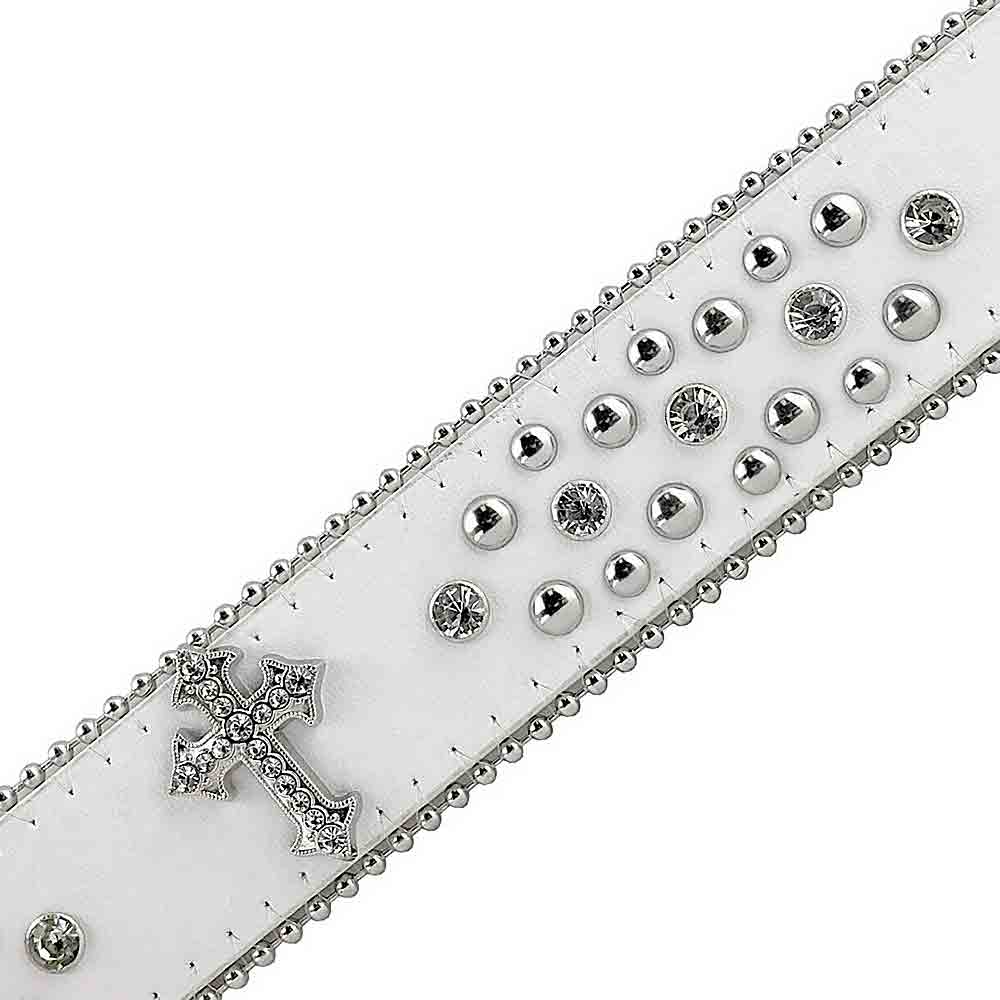White Cross Studs With Studs And White Studs Studded Rhinestones Belts