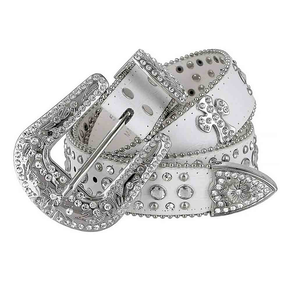 White Cross With Studs And White Gems Encrusted Rhinestones BB Belts