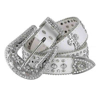 White Cross With Studs And White Gems Encrusted Rhinestones BB Belts