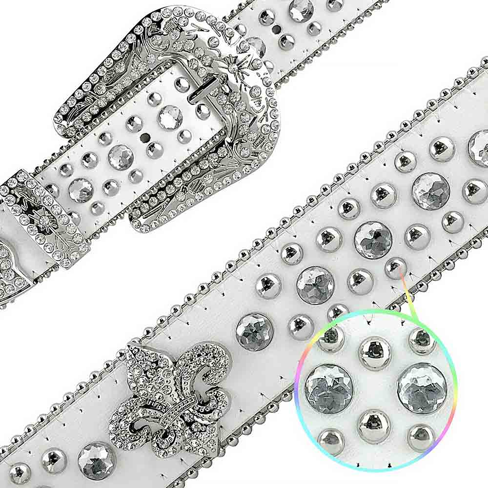 White Scout With Studs And White Gems Encrusted Rhinestones BB Belts