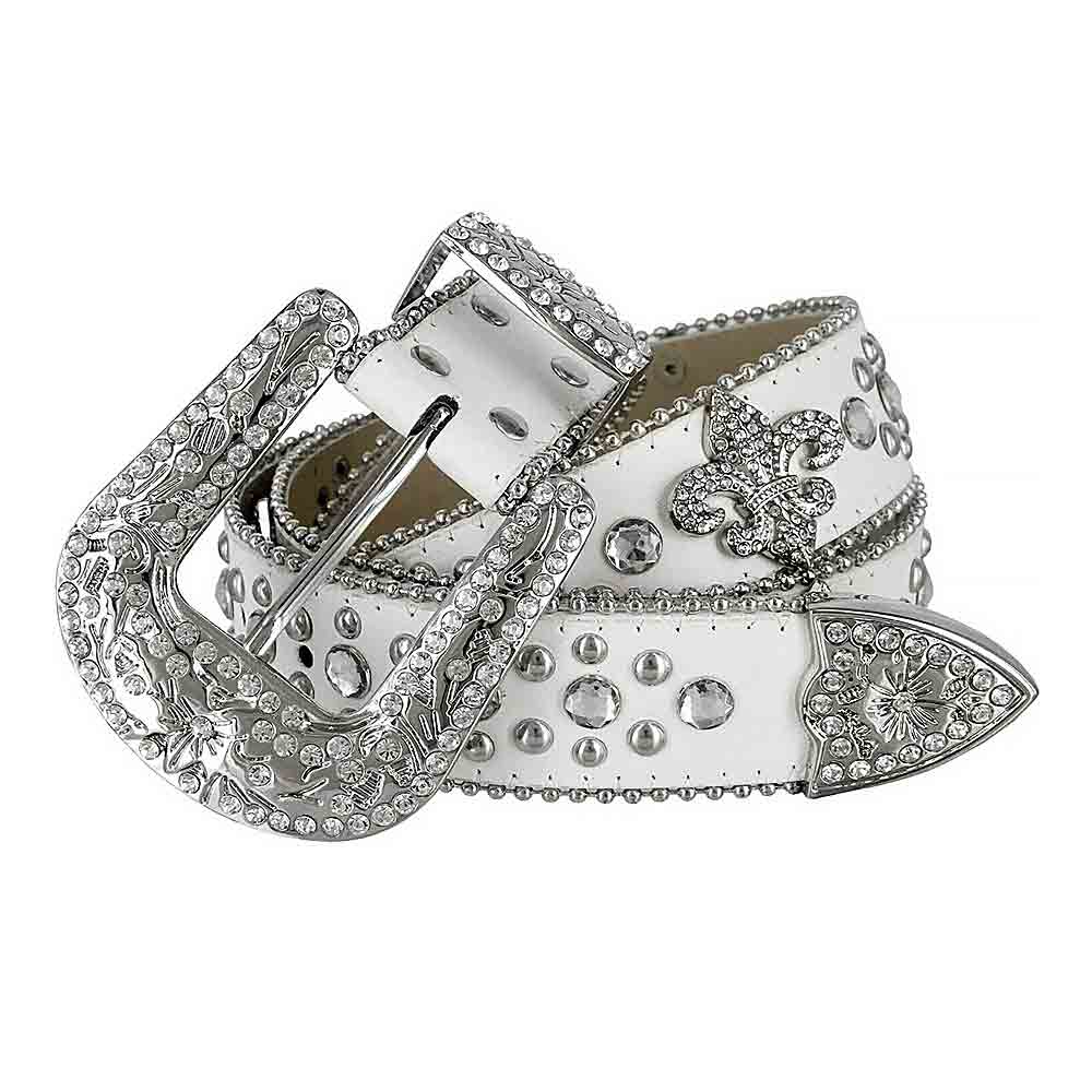 White Scout With Studs And White Gems Encrusted Rhinestones BB Belts