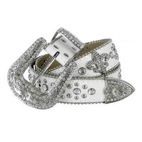 White Scout With Studs And White Gems Encrusted Rhinestones BB Belts