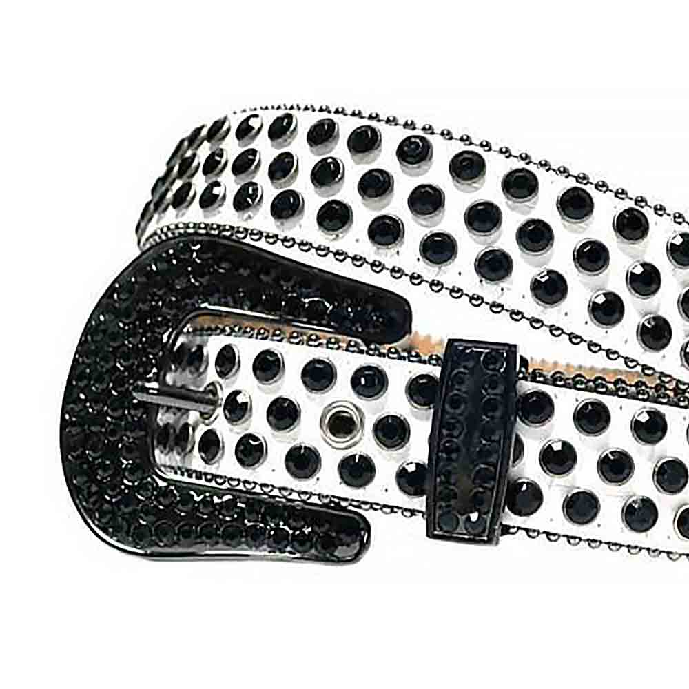 White Strap With Black Embellished Rhinestone Belt