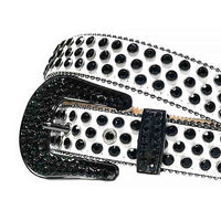 White Strap With Black Embellished Rhinestone Belt