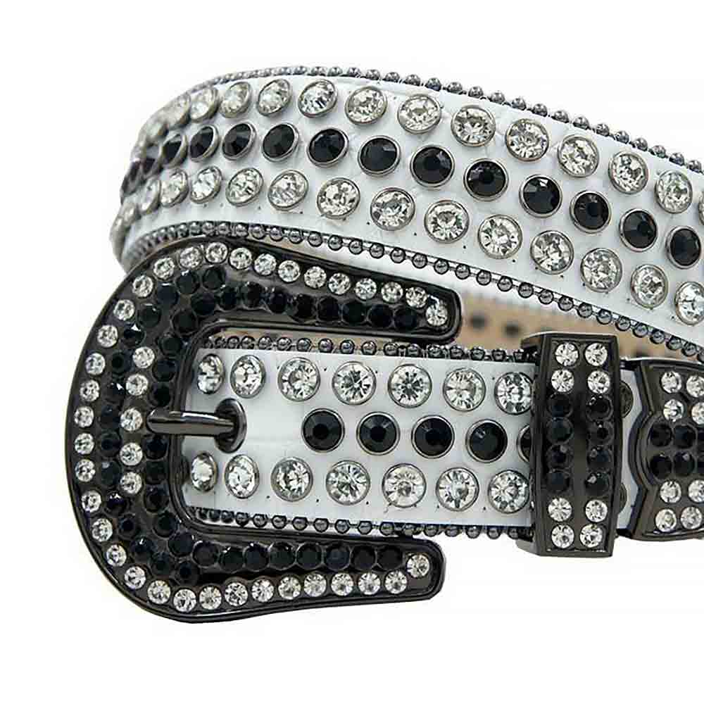 White Strap With Black & Diamond Adorned Rhinestone Belt